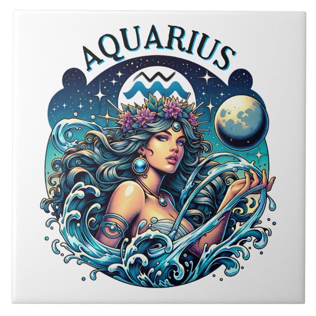 Azulejo Aquarius Water Bearer Beautiful Woman Astrology  (Frente)