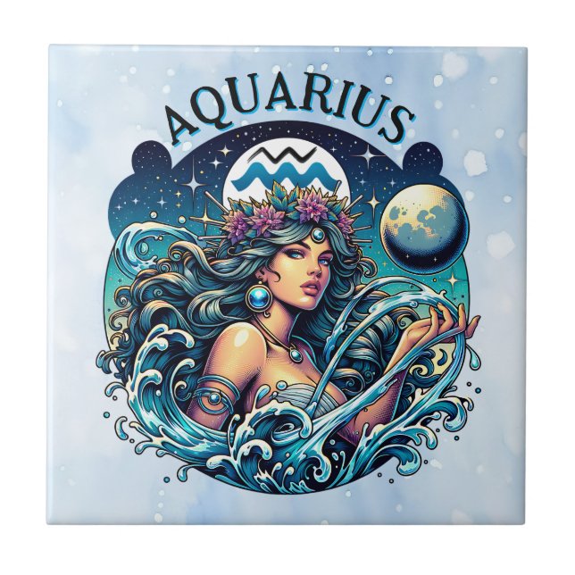 Azulejo Aquarius Water Bearer Beautiful Woman Astrology  (Frente)