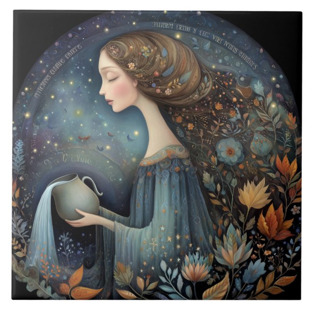 Azulejo Aquarius Water Bearer Zodiac Astrology Birthday (Frente)