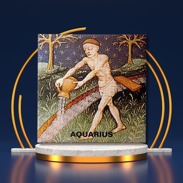 Azulejo Aquarius Water Bearer Zodiac Rótulo Fiesta de Cump (Aquarius Water Bearer Zodiac Sign Birthday Party Ceramic Tile)