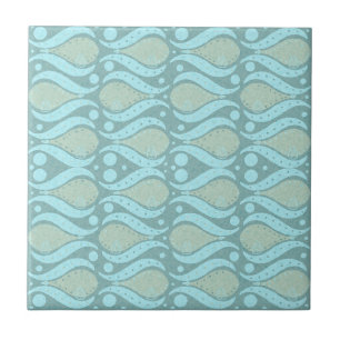 Azulejo Aquí Pescado Pescado Natación Turquesa y Verdes