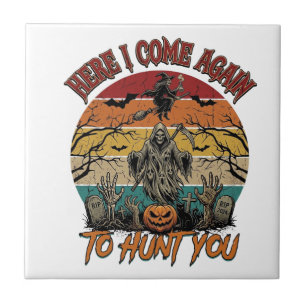 Azulejo Aquí viene de nuevo la muerte Halloween Pumpkin_1