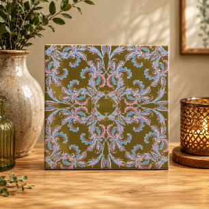 Azulejo Arabesco Rosa y Azul Vintage sobre Fondo d