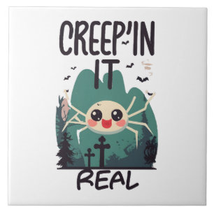 Azulejo Araña de Halloween Kawaii juego de palabras