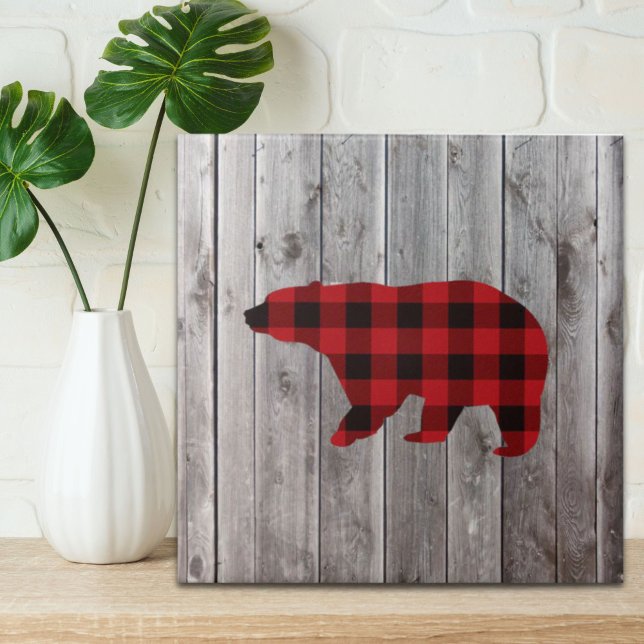 Azulejo arándano rústico de madera granero de madera dorad (rustic woodland barn wood red buffalo plaid bear ceramic tile)