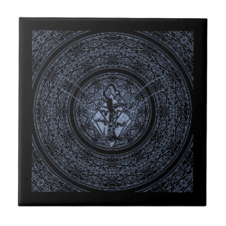 Azulejo Árbol abstracto negativo azul y negro antiguo con 