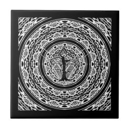 Azulejo Árbol abstracto viejo con hilo negro y blanco