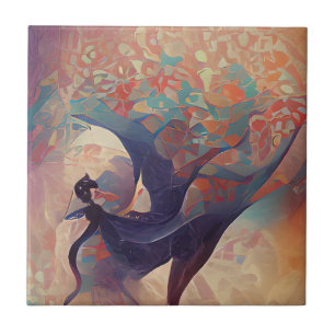 Azulejo Arbol árabe turquesa danza digital cerámica de art