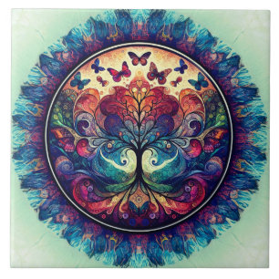 Azulejo Árbol arcoiris de vida Rústico antiguo