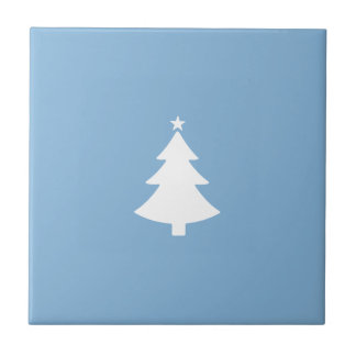 Azulejo Árbol blanco de Navidades minimalistas, azul cielo