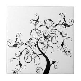Azulejo Árbol Blanco Y Negro De La Vida