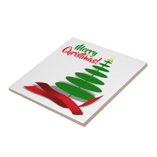 Azulejo Árbol con cinta roja de Navidad