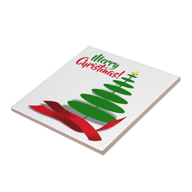 Azulejo Árbol con cinta roja de Navidad (Lado)