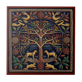 Azulejo Árbol de arte huichol mexicano de la vida cerámica