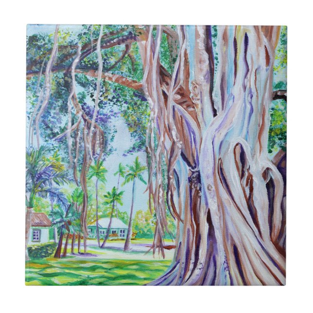 Azulejo Árbol de Banyan en las plantaciones de Waimea (Frente)