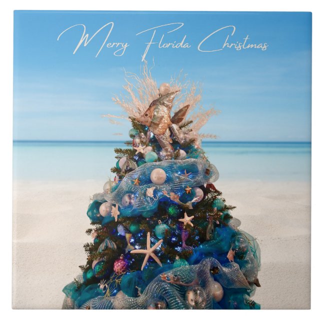 Azulejo Árbol de feriados tropical de playa para Navidades (Frente)