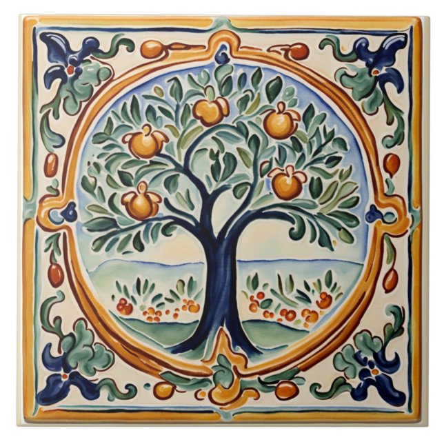 Azulejo Árbol de frutas Mediterráneo Arte popular rural it (Frente)