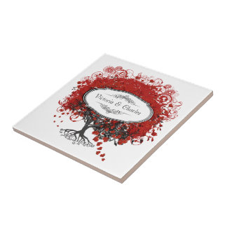Azulejo Árbol de hojas del corazón rojo