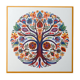 Azulejo Árbol de huichol mexicano de la vida de la cerámic