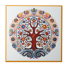 Azulejo Árbol de huichol mexicano de la vida de la cerámic