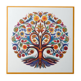 Azulejo Árbol de huichol mexicano de la vida de la cerámic