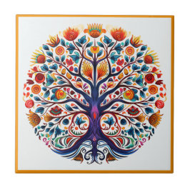 Azulejo Árbol de huichol mexicano de la vida de la cerámic