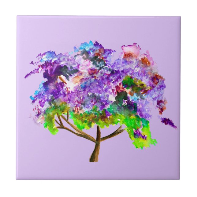 Azulejo Arbol de jacarandá morado acuarela arte fino (Frente)