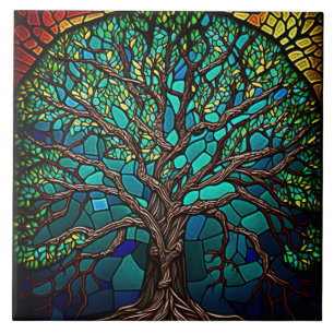 Azulejo Árbol de la Vida Colorido Efecto de Vidrio Emploma
