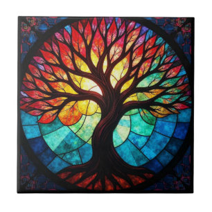 Azulejo Árbol de la Vida de Vidrio Pintado
