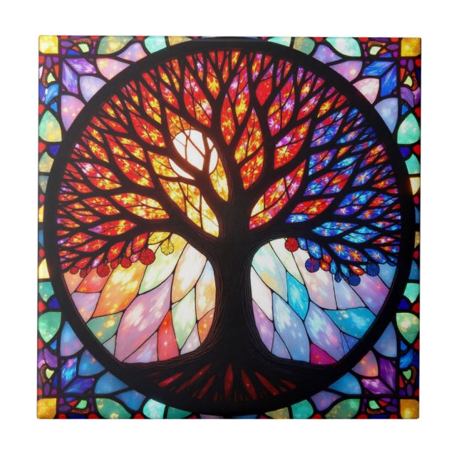 Azulejo Árbol de la Vida de Vidrio Pintado (Frente)