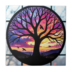 Azulejo Árbol de la Vida de Vidrio Pintado