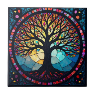 Azulejo Árbol de la Vida de Vidrio Pintado