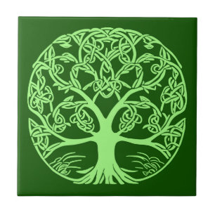 Azulejo Árbol de la Vida Nudo Celta Verde Esmeralda