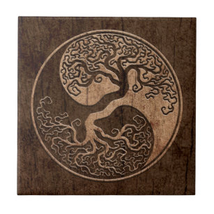 Azulejo Árbol de la vida Yin Yang con el efecto de madera