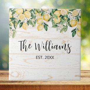 Azulejo Árbol de Limón Amarillo Monogramado Madera Blanca