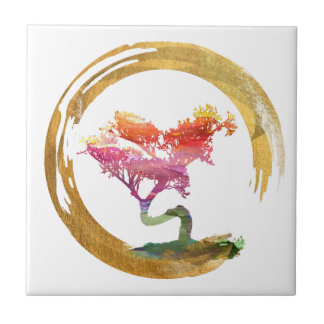 Azulejo Árbol de los bonsais. Círculo de Enso del zen.