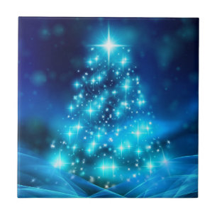 Azulejo Árbol de Navidad azul Guay con luces resplandecien