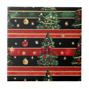 Azulejo Árbol de Navidad Brillante - Rayas Negras Verdes R
