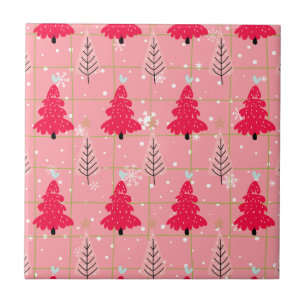 Azulejo Árbol de Navidad Copo de Nieve Rosa Chicle