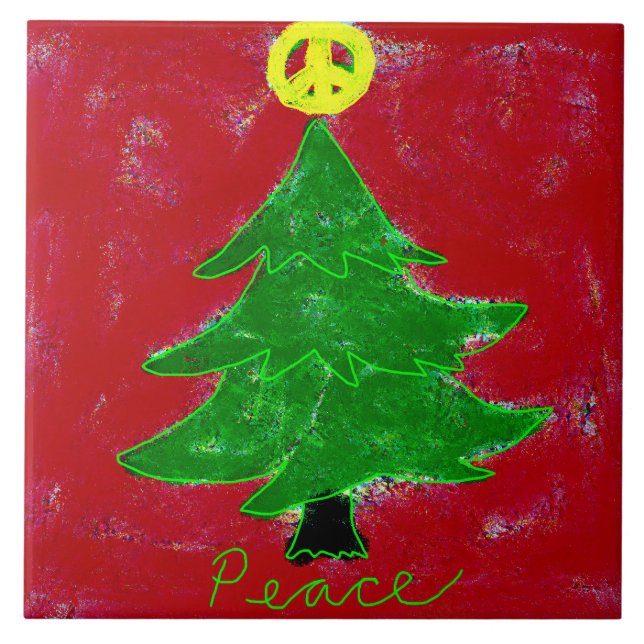 Azulejo Árbol de Navidad de paz Resumen de arte (Frente)