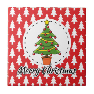 Azulejo Árbol de Navidad en el patrón de las minas rojas -
