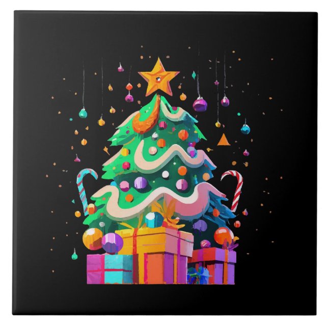 Azulejo Árbol de Navidad Mágico Resplandor (Frente)