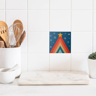 Azulejo Árbol de Navidad minimalista rojo y azul retro gro