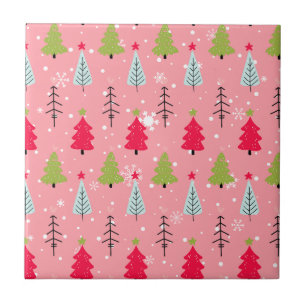 Azulejo Árbol de Navidad Rosa Patrón Navideño Caprichoso