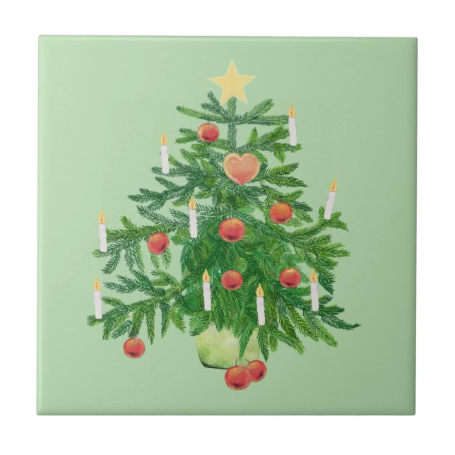 Azulejo Árbol de Navidad vintage con una estrella  (Frente)