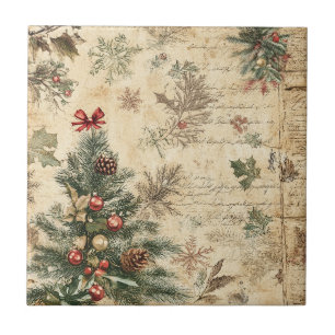 Azulejo Árbol de Navidad y adorno vintage (3)