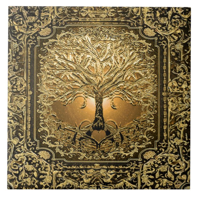 Azulejo Árbol de oro de la vida Rústico antiguo (Frente)