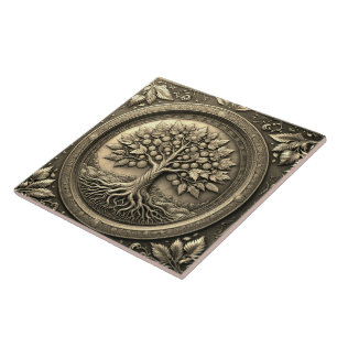 Azulejo Árbol de oro de la vida Rústico antiguo