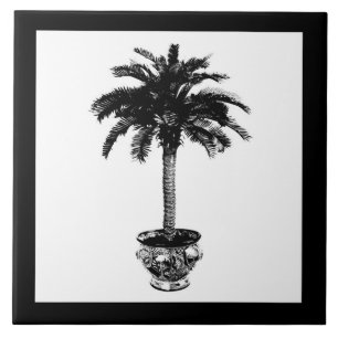 Azulejo Árbol de palmas potentes - blanco y negro