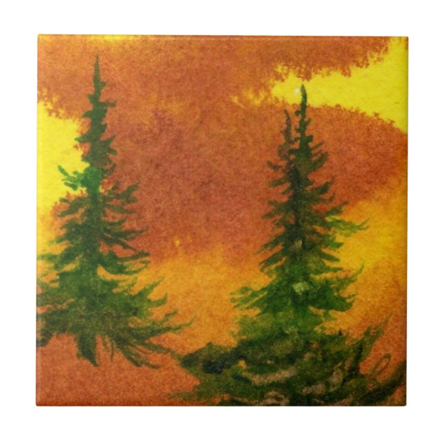 Azulejo Árbol de pinos rojo y :Nilo matutino amarillo (Frente)